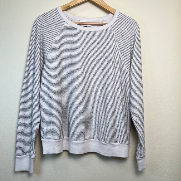 Universal Thread Cream and Grey Striped Long Sleeve Knit Sweatshirt Size Small - Picture 7 of 8